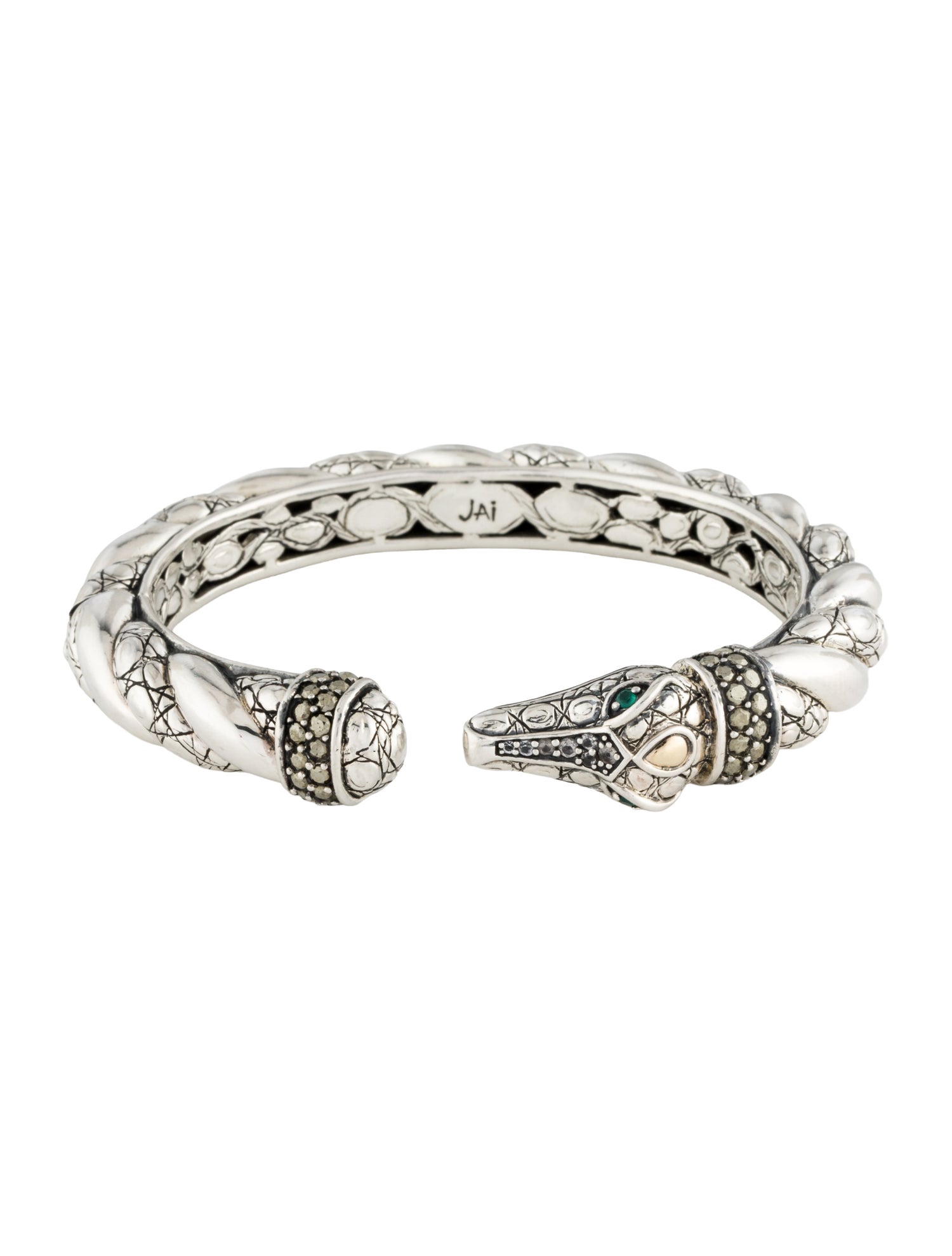 John Hardy Dyed Chalcedony & Pyrite Jai Crocodile Cuff Bracelet