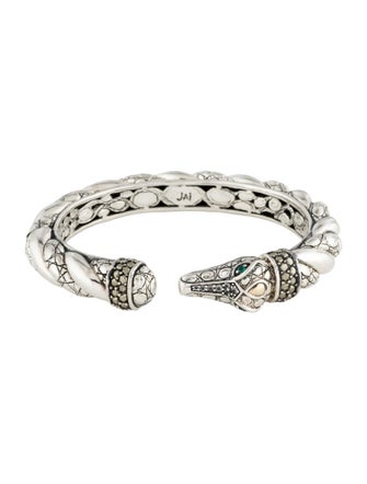 John Hardy Dyed Chalcedony & Pyrite Jai Crocodile Cuff Bracelet