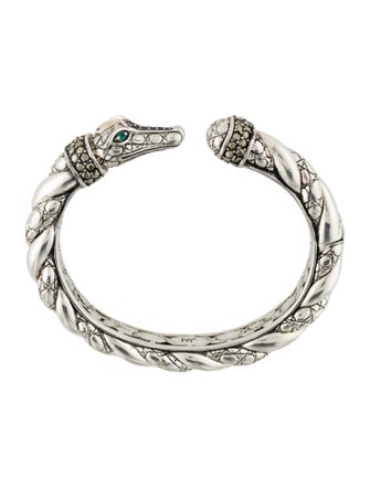 John Hardy Dyed Chalcedony & Pyrite Jai Crocodile Cuff Bracelet