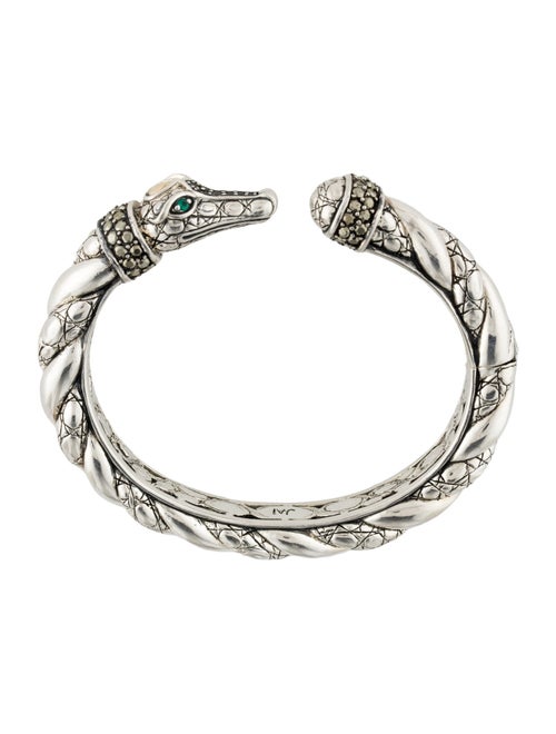 John Hardy Dyed Chalcedony & Pyrite Jai Crocodile Cuff Bracelet