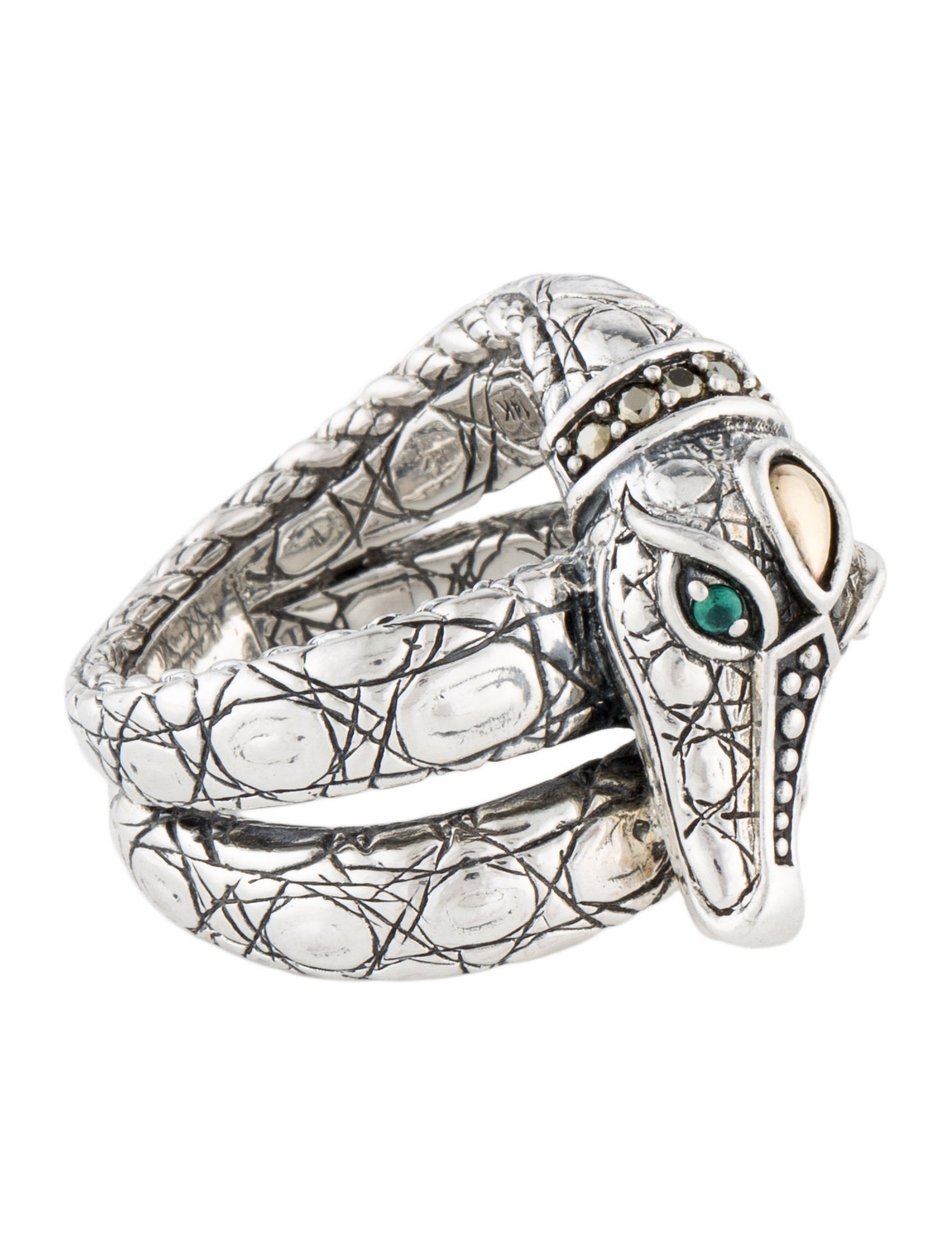 John Hardy Dyed Chalcedony & Pyrite Crocodile JAI Cocktail Ring