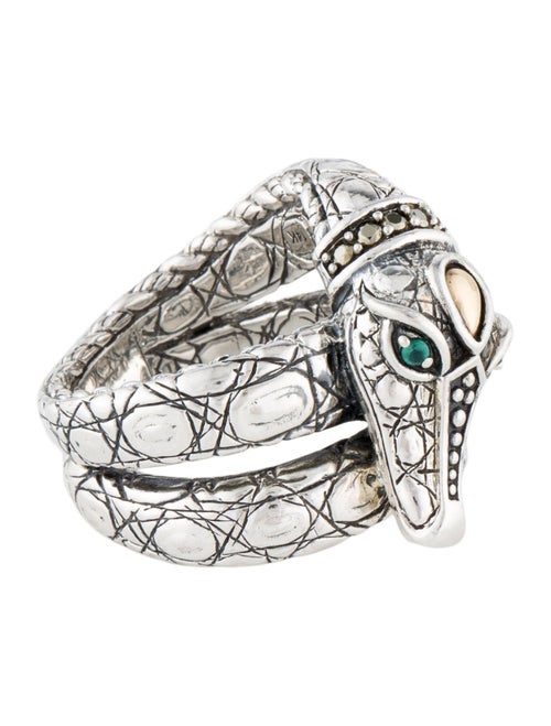 John Hardy Dyed Chalcedony & Pyrite Crocodile JAI Cocktail Ring