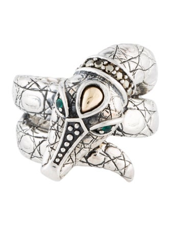 John Hardy Dyed Chalcedony & Pyrite Crocodile JAI Cocktail Ring