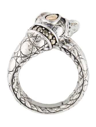 John Hardy Dyed Chalcedony & Pyrite Crocodile JAI Cocktail Ring