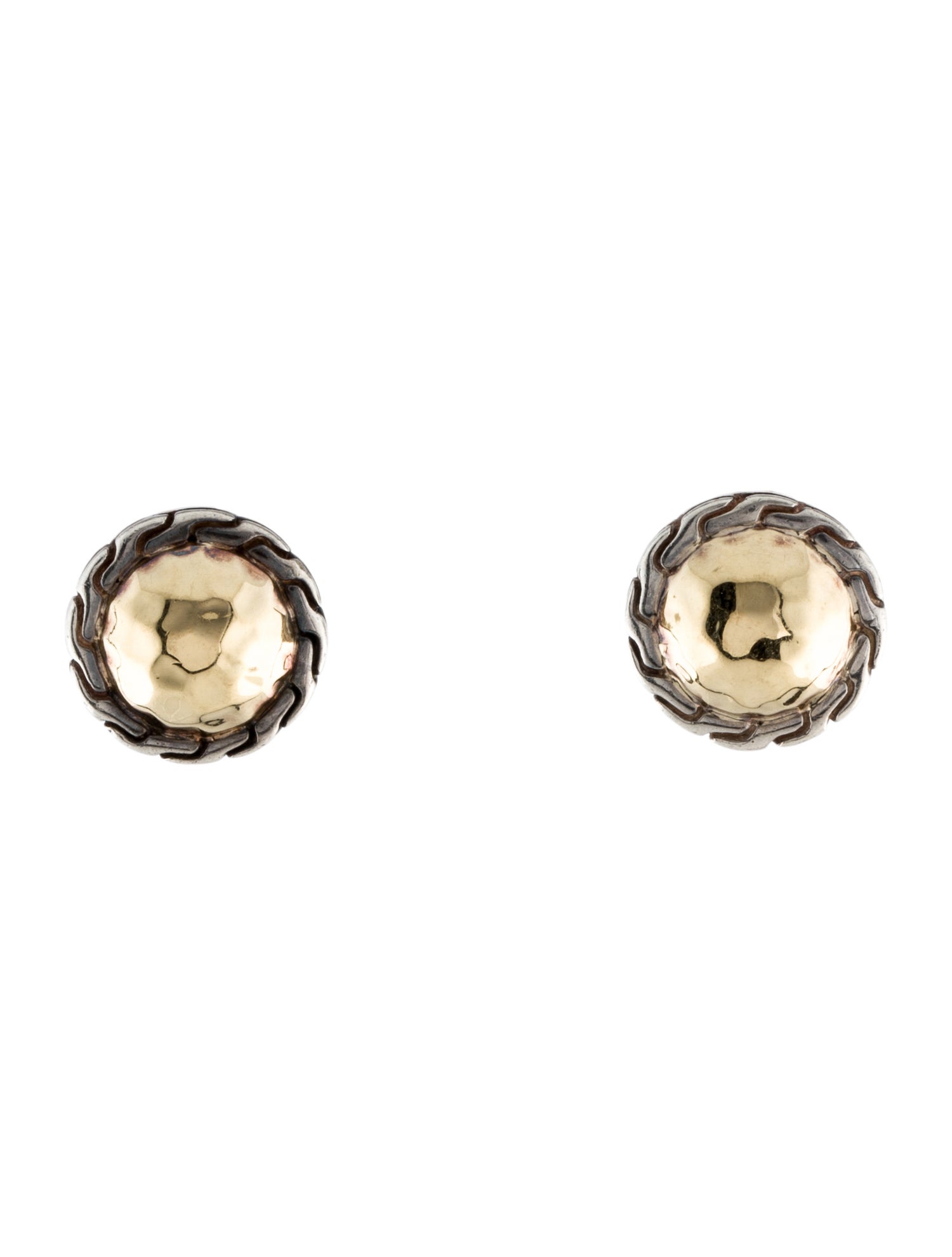 John Hardy Two-Tone Classic Chain Round Hammered Stud Earrings