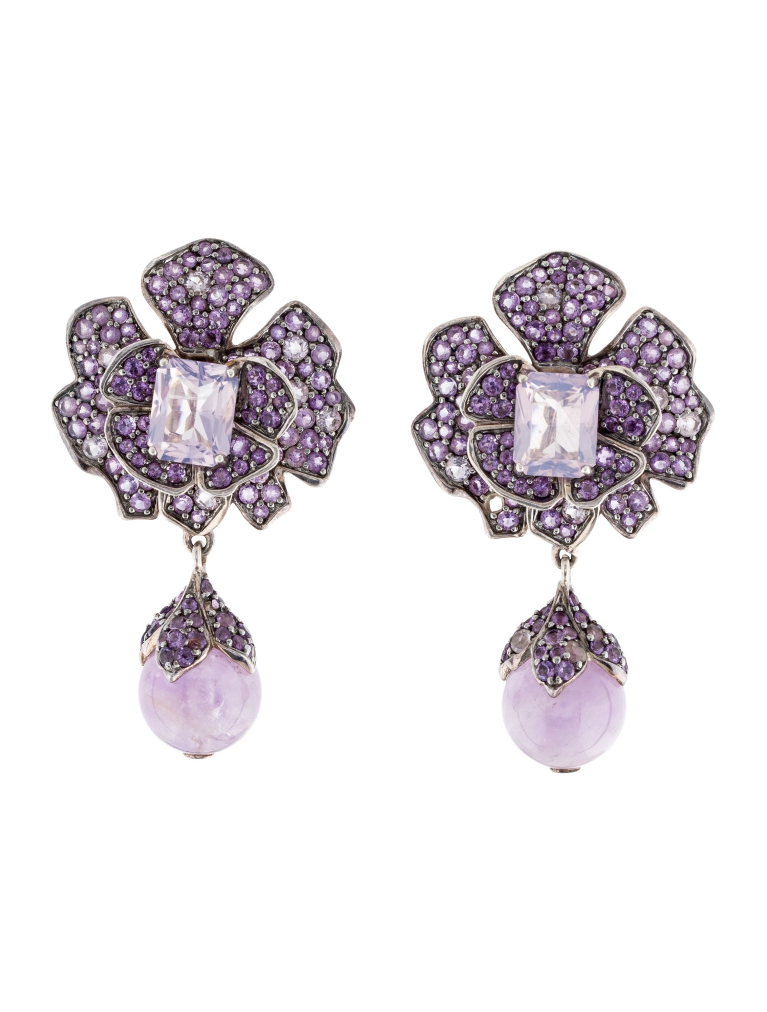 John Hardy Amethyst & Rose Quartz Floral Drop Earclips