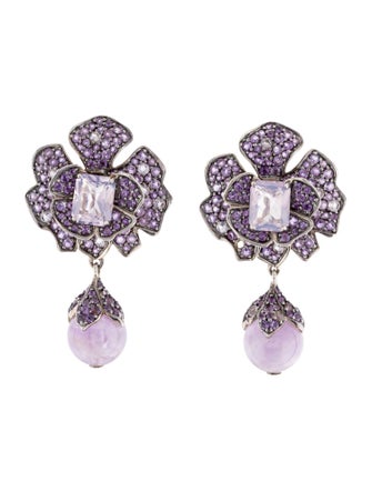 John Hardy Amethyst & Rose Quartz Floral Drop Earclips