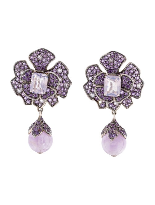 John Hardy Amethyst & Rose Quartz Floral Drop Earclips