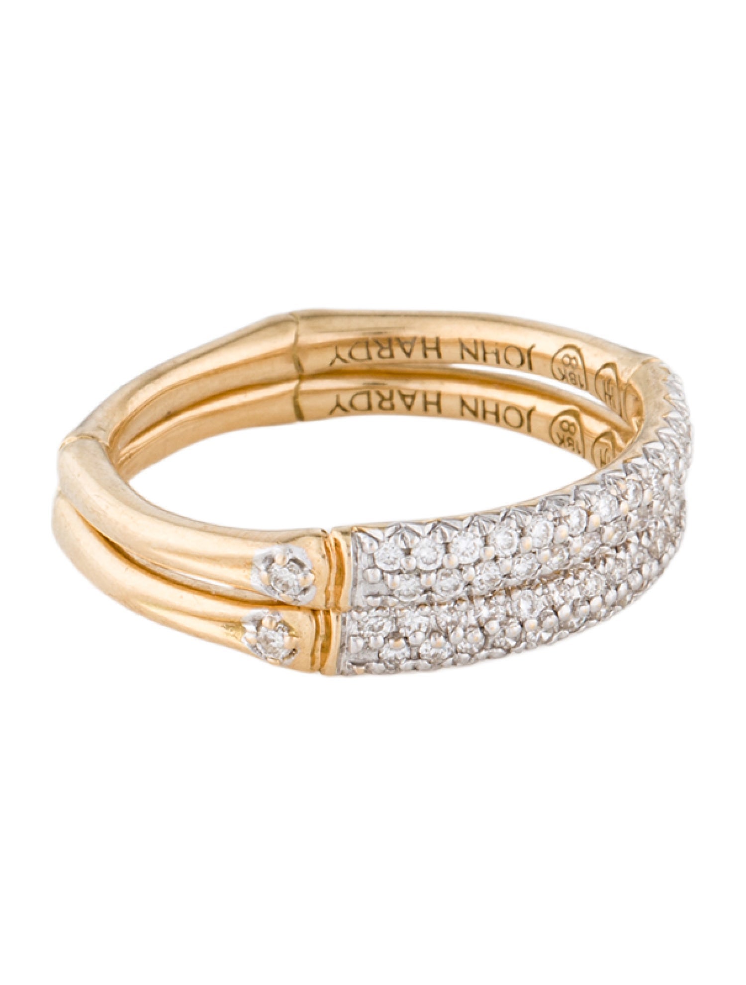 John Hardy 18K Diamond Bamboo Slim Ring Set
