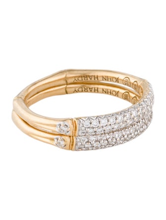 John Hardy 18K Diamond Bamboo Slim Ring Set