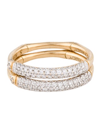 John Hardy 18K Diamond Bamboo Slim Ring Set