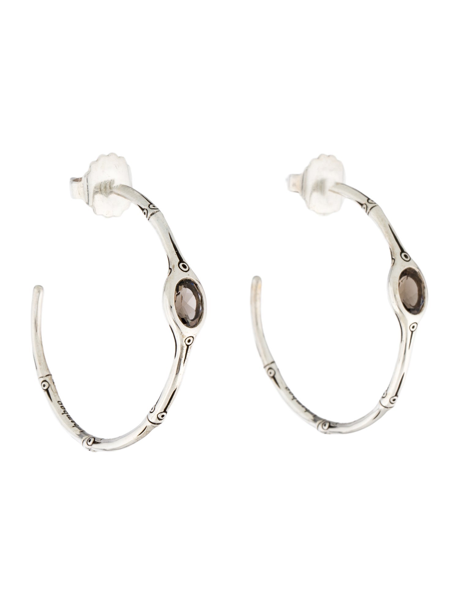 John Hardy Smoky Quartz Bamboo Hoop Earrings