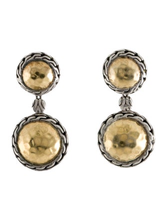 John Hardy Two-Toned Hammered Dome Drop Earrings