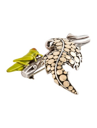 John Hardy Enamel Grasshopper Dot Leaf Brooch