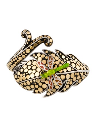 John Hardy Enamel Dragonfly Ayu Leaf Hinged Bangle Bracelet