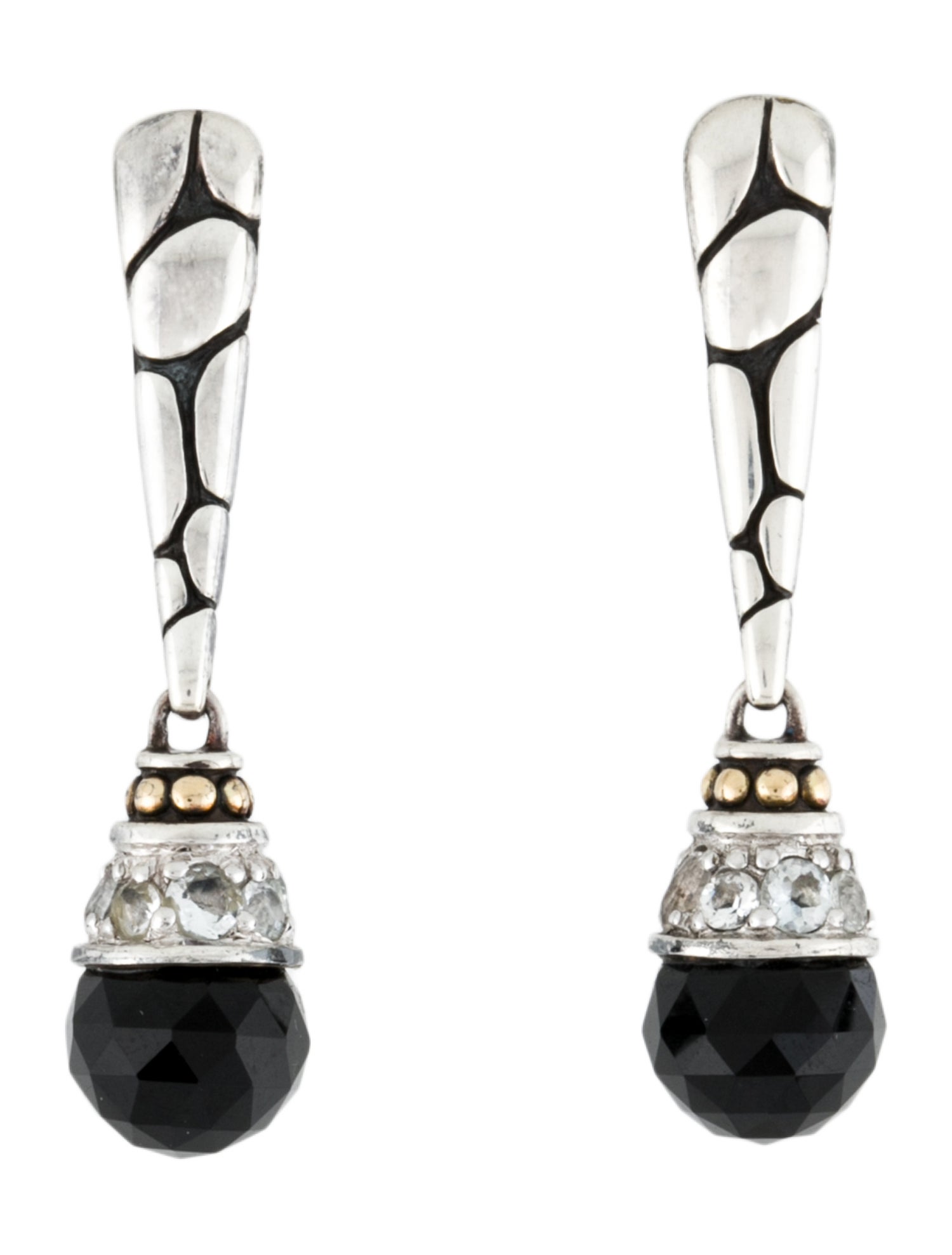 John Hardy Onyx & Aquamarine Kali Drop Earrings