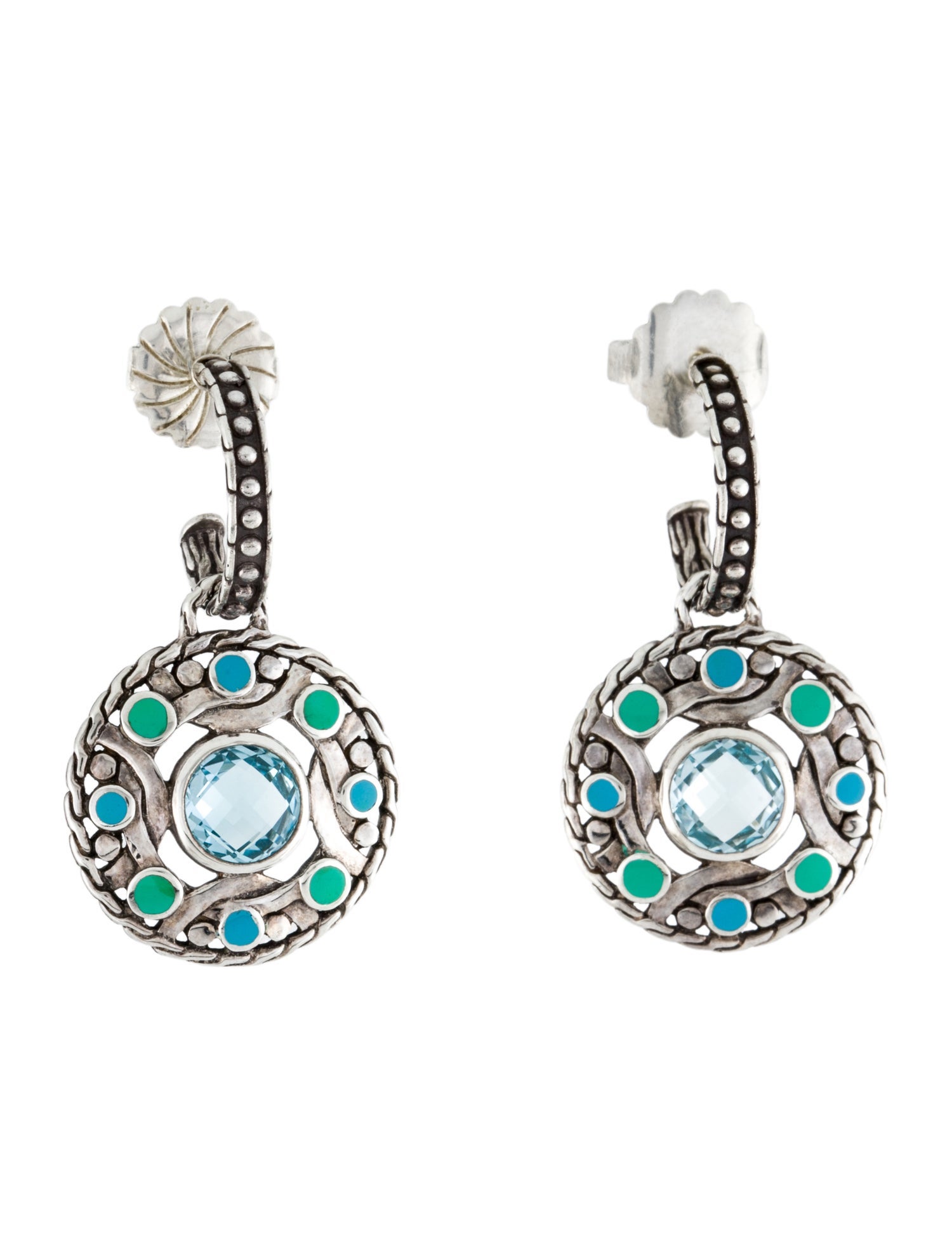 John Hardy Topaz & Enamel Drop Earrings