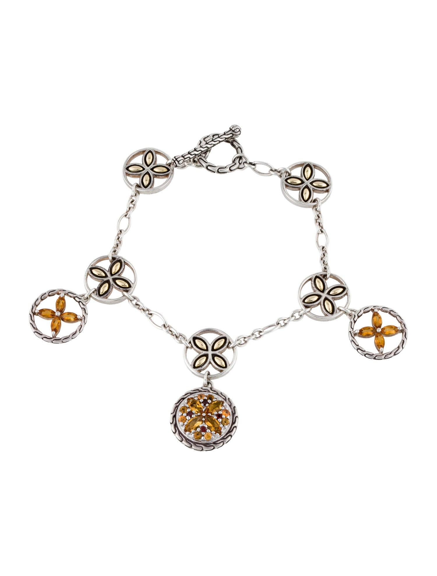 John Hardy Citrine & Garnet Batu Circle Link Charm Bracelet