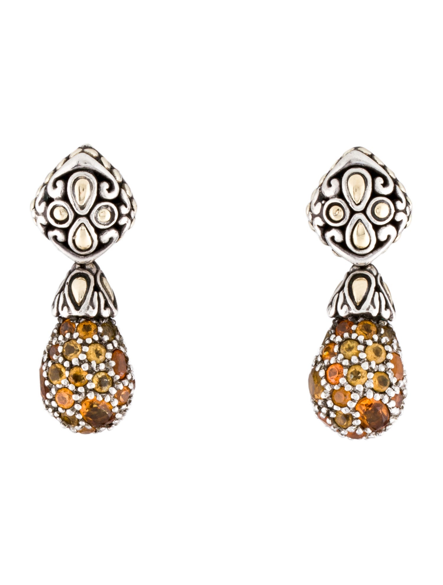 John Hardy Citrine & Garnet Batu Kawung Pavé Earrings