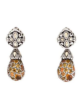 John Hardy Citrine & Garnet Batu Kawung Pavé Earrings