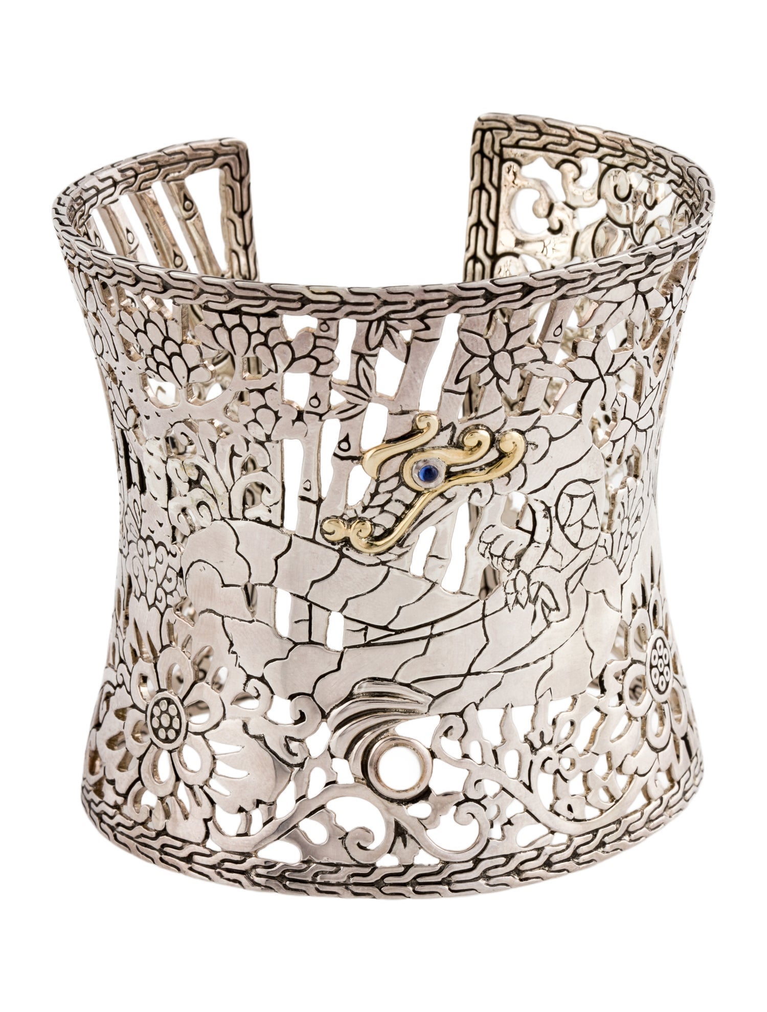 John Hardy Two-Tone Sapphire & Cat's Eye Quartz Dragon Cuff