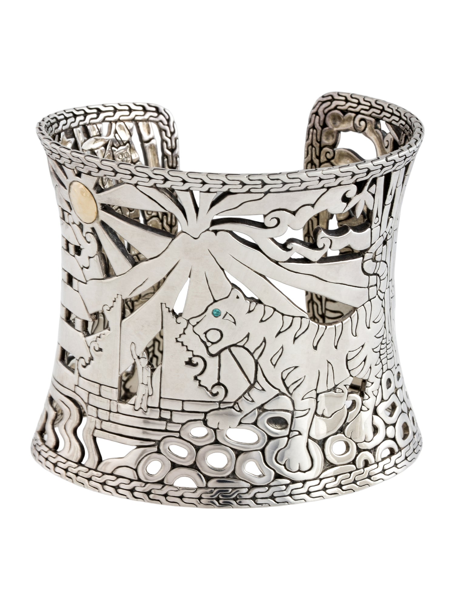 John Hardy Tourmaline Macan Carved Wide Cuff Bracelet
