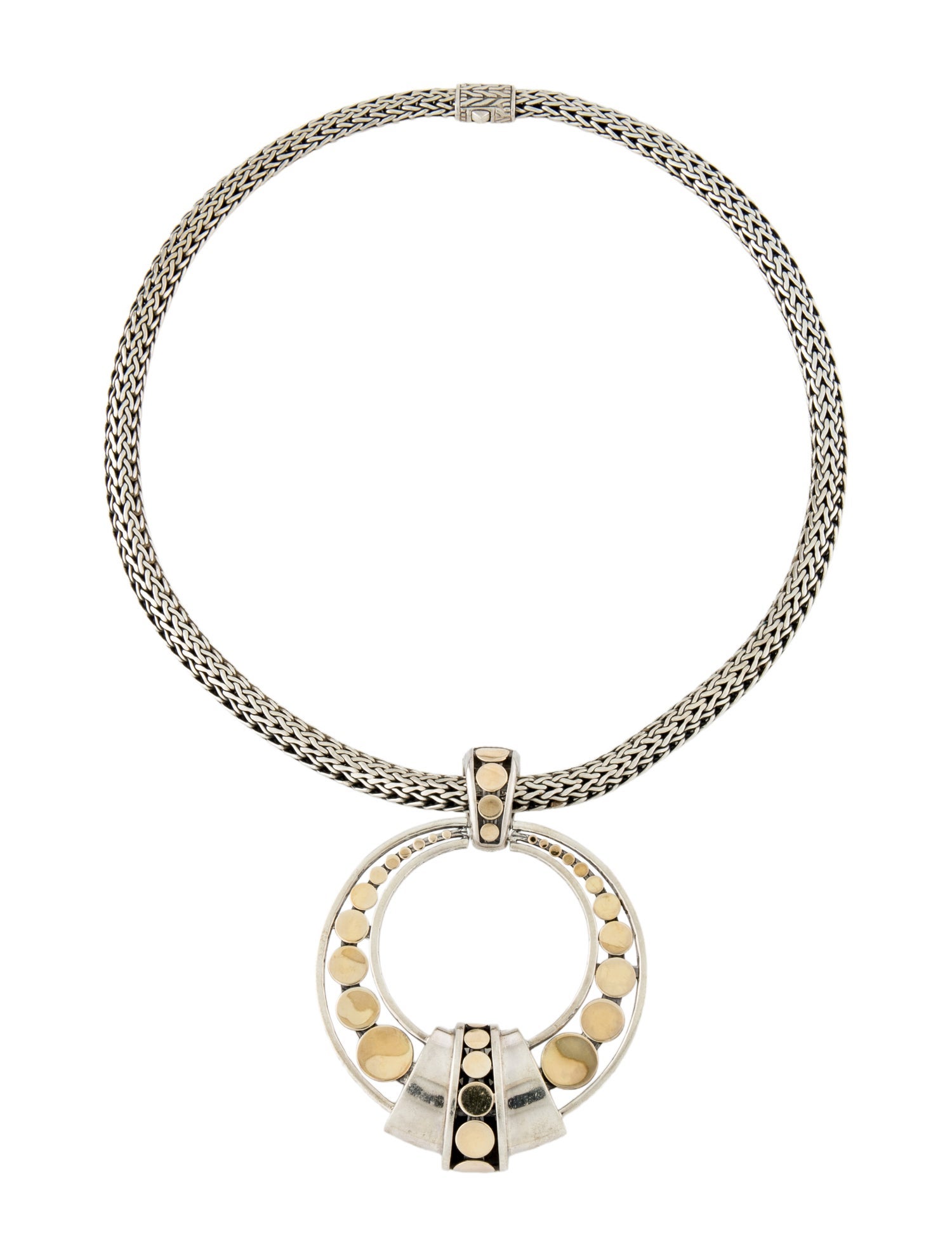 John Hardy Two-Tone Dot Disc Enhancer Pendant w/Classic Chain Necklace