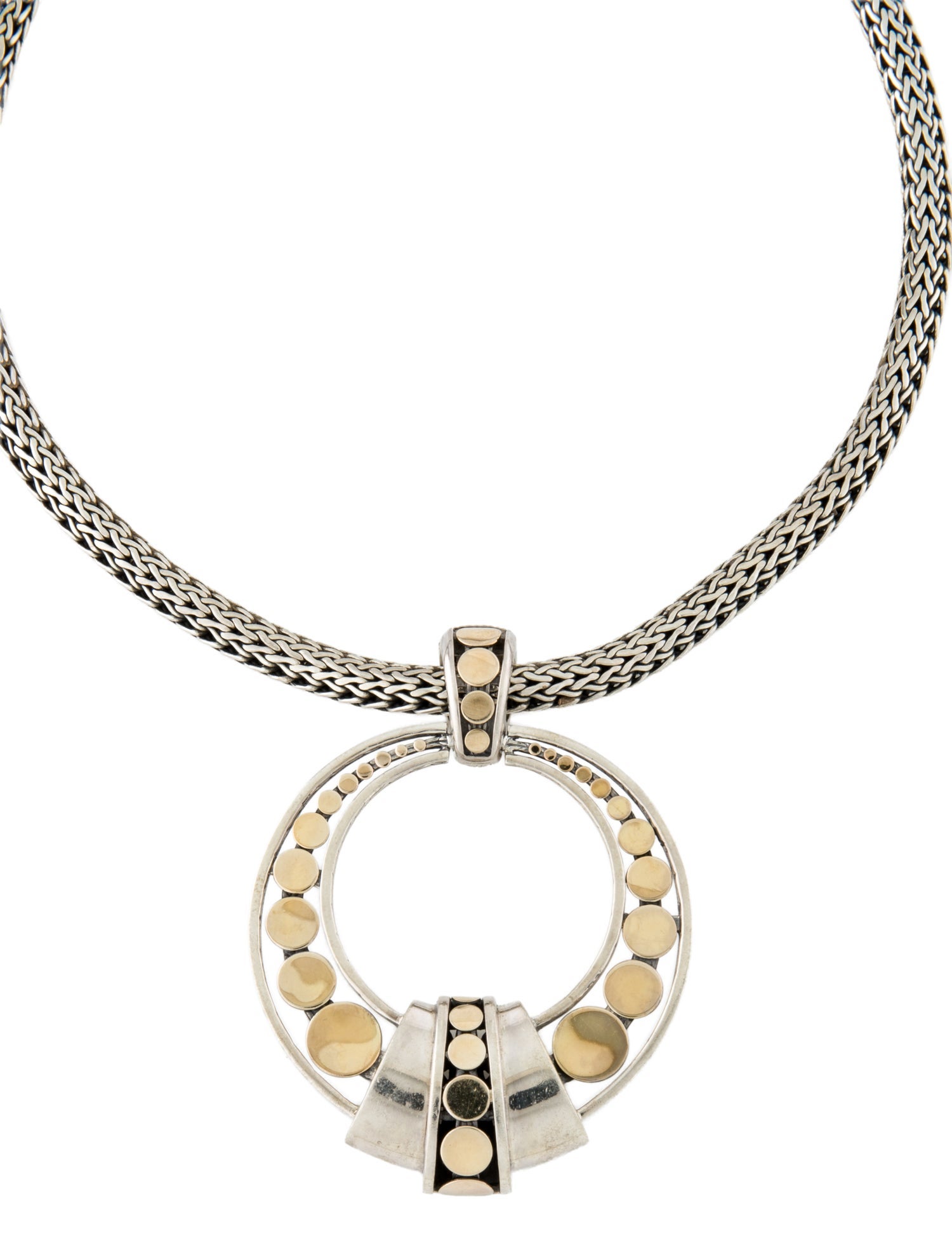 John Hardy Two-Tone Dot Disc Enhancer Pendant w/Classic Chain Necklace