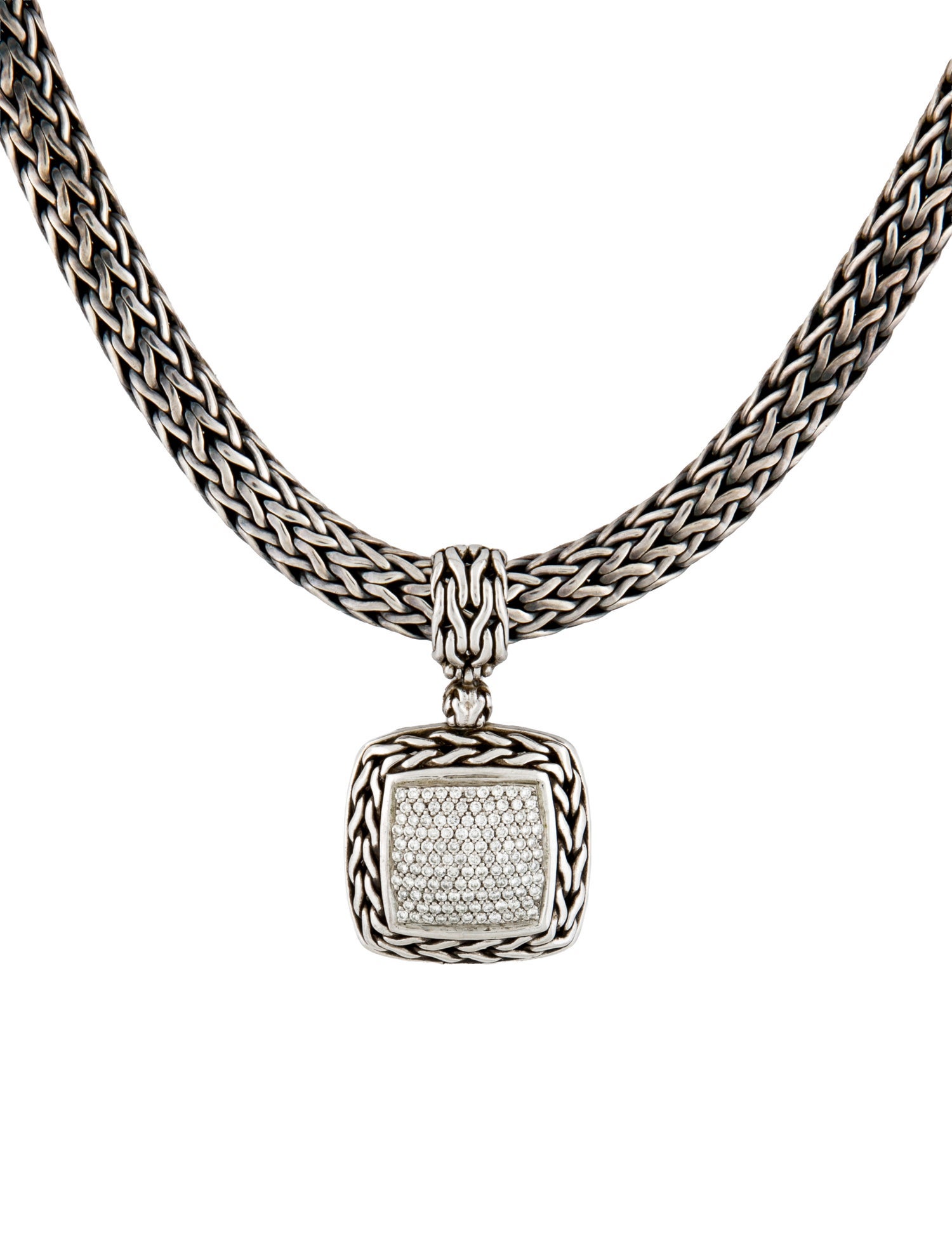 John Hardy Diamond Square Pendant Necklace