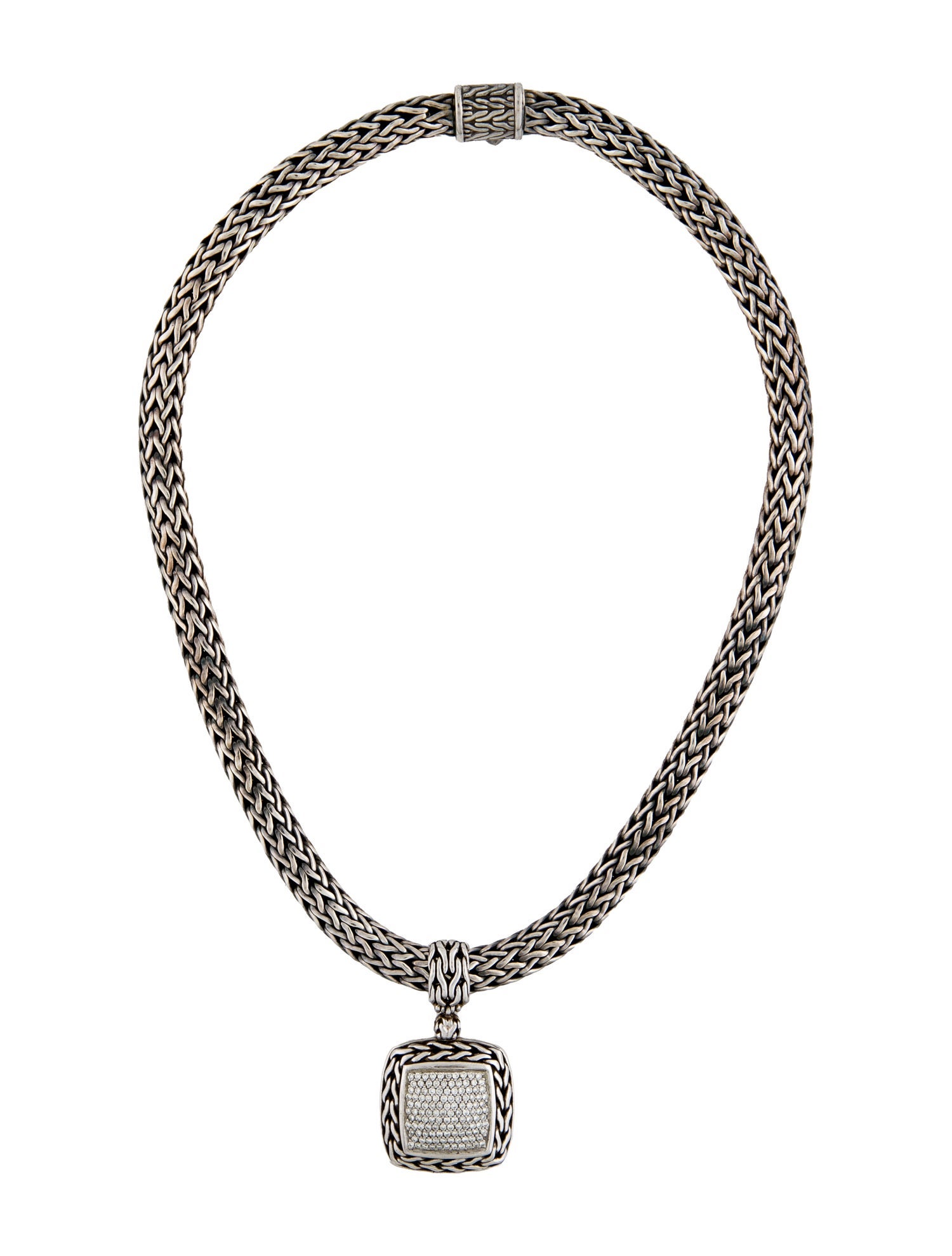 John Hardy Diamond Square Pendant Necklace