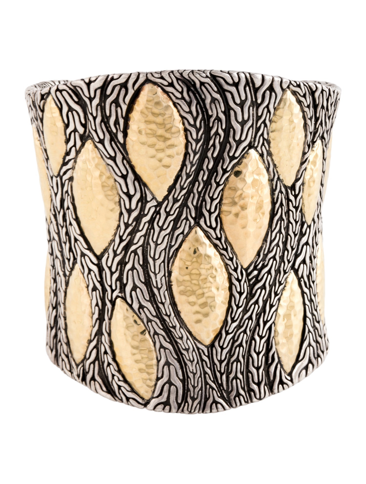 John Hardy Two-Tone Classic Chain Hammered Cuff Bracelet