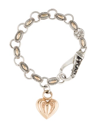 John Hardy Two-Tone Link Bracelet w/ 14K Unbranded Heart Charm