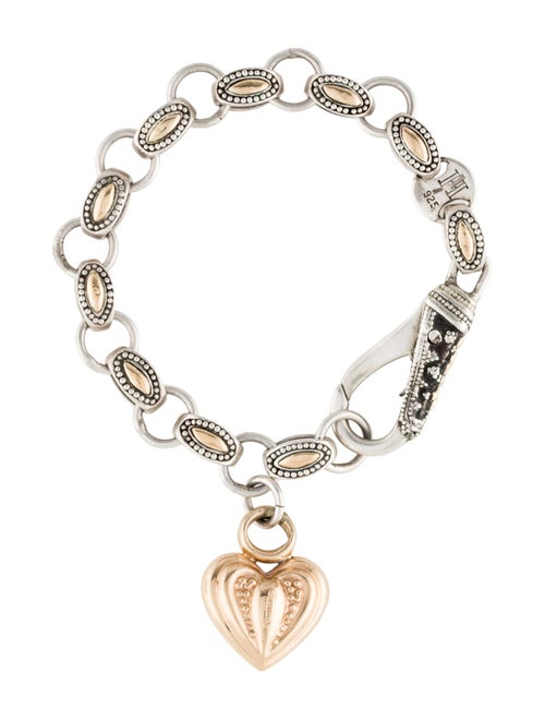 John Hardy Two-Tone Link Bracelet w/ 14K Unbranded Heart Charm