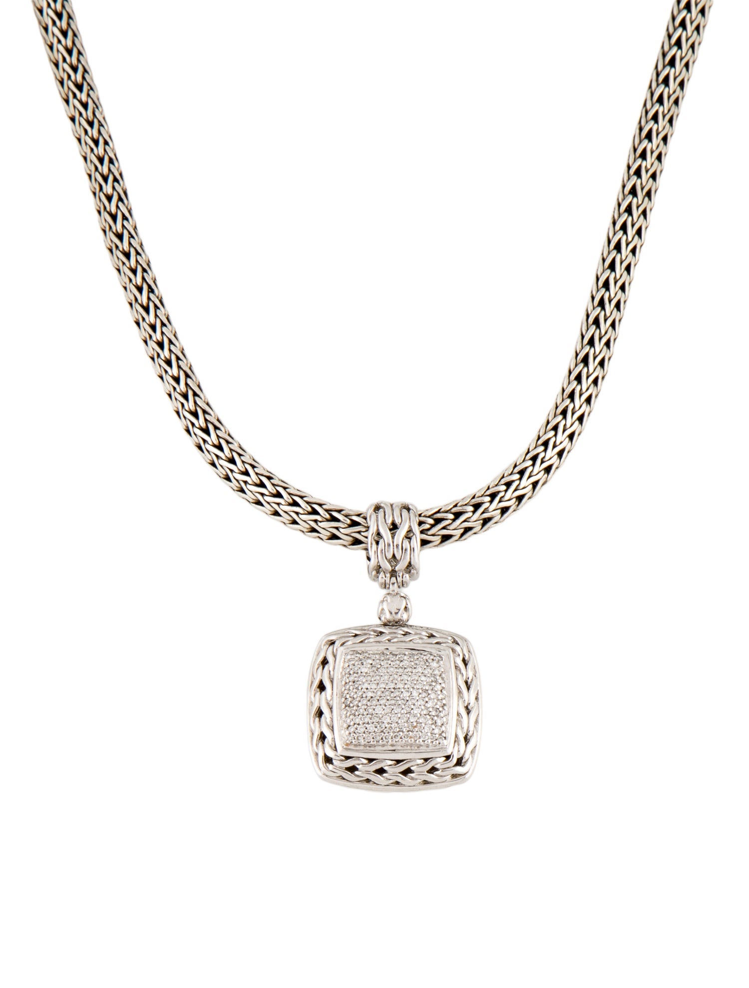 John Hardy Diamond Square Pendant Necklace