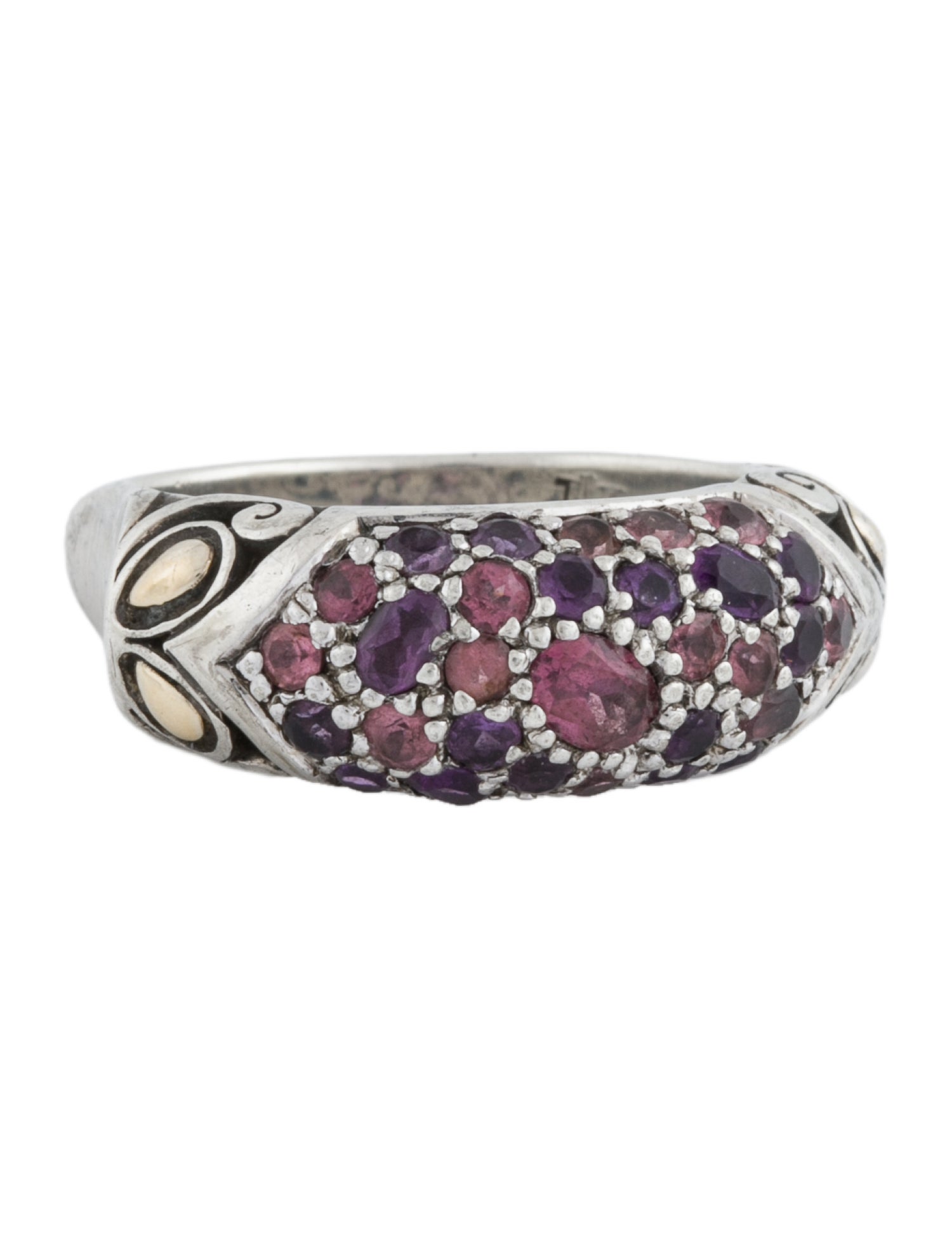 John Hardy Two-Tone Batu Lava Rhodolite Garnet & Amethyst Ring