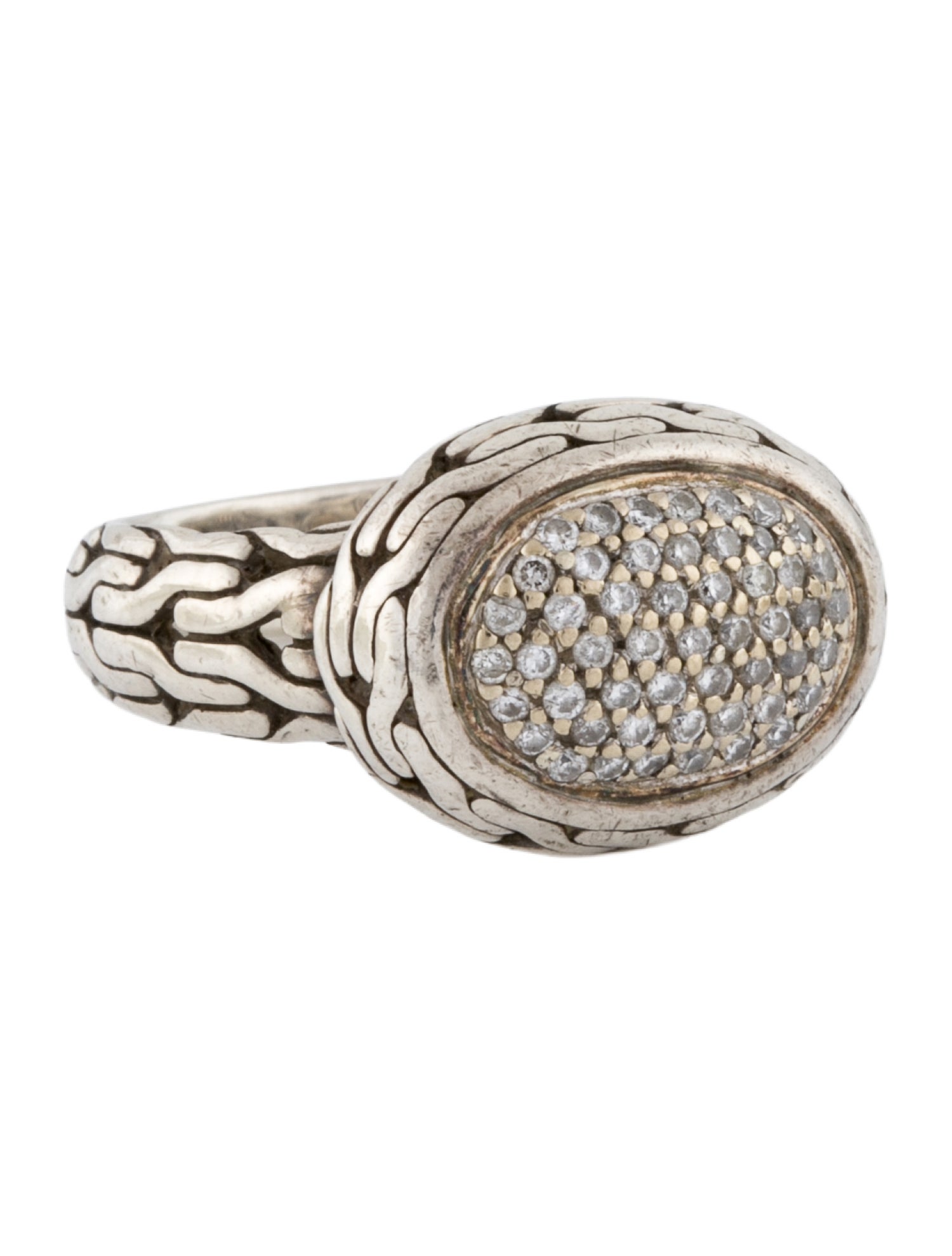 John Hardy Diamond Oval Classic Chain Cocktail Ring