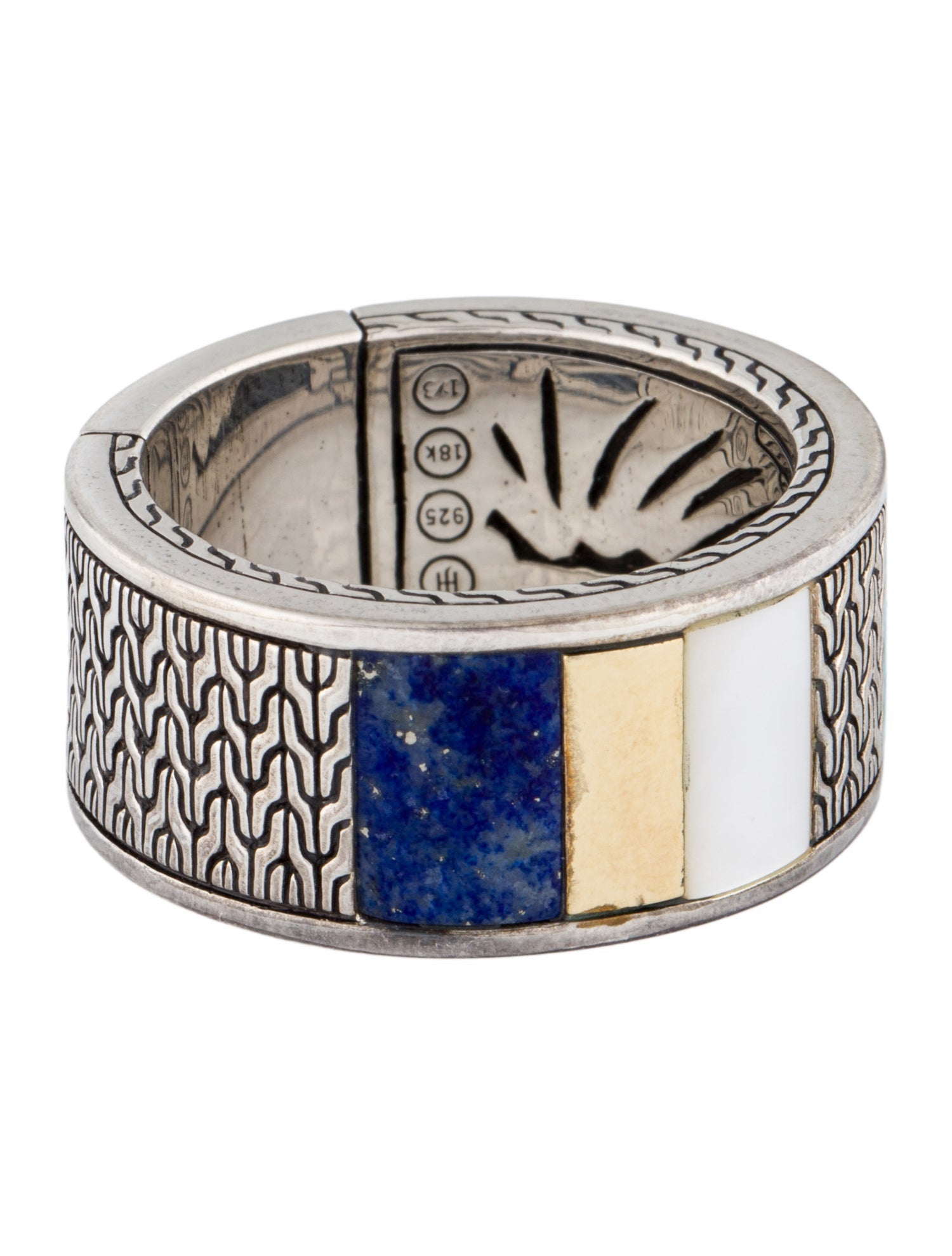 John Hardy Mother of Pearl, Turquoise & Lapis Lazuli Carved Chain Ring