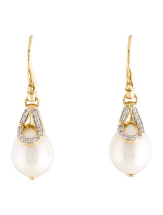 John Hardy 18K Pearl & Diamond Bamboo Drop Earrings