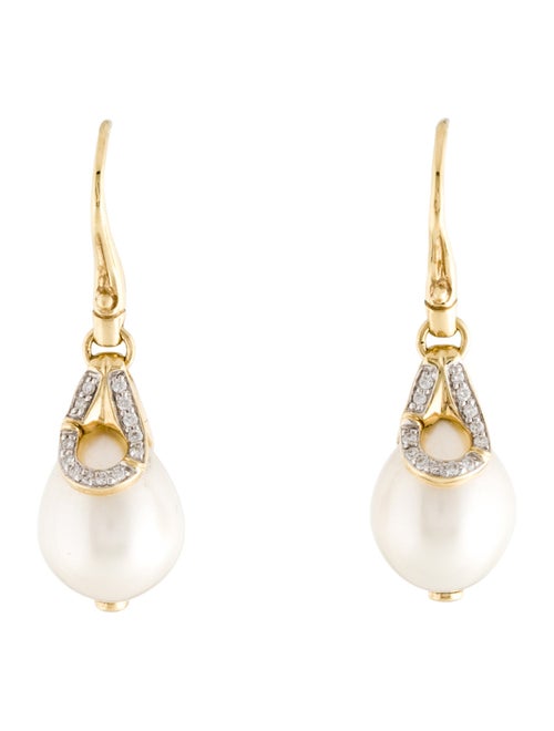 John Hardy 18K Pearl & Diamond Bamboo Drop Earrings