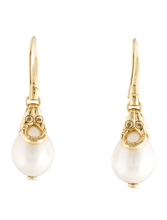 John Hardy 18K Pearl & Diamond Bamboo Drop Earrings