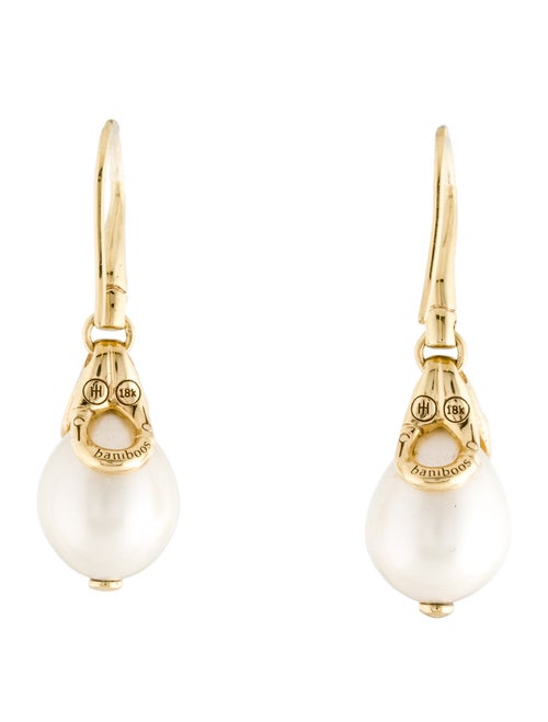 John Hardy 18K Pearl & Diamond Bamboo Drop Earrings