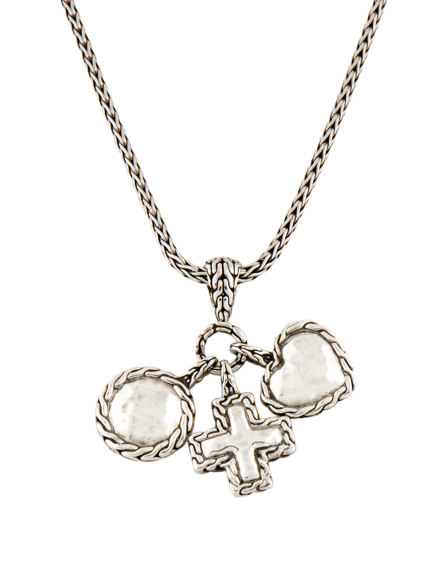 John Hardy Circle, Cross, & Heart Charm Pendant Necklace