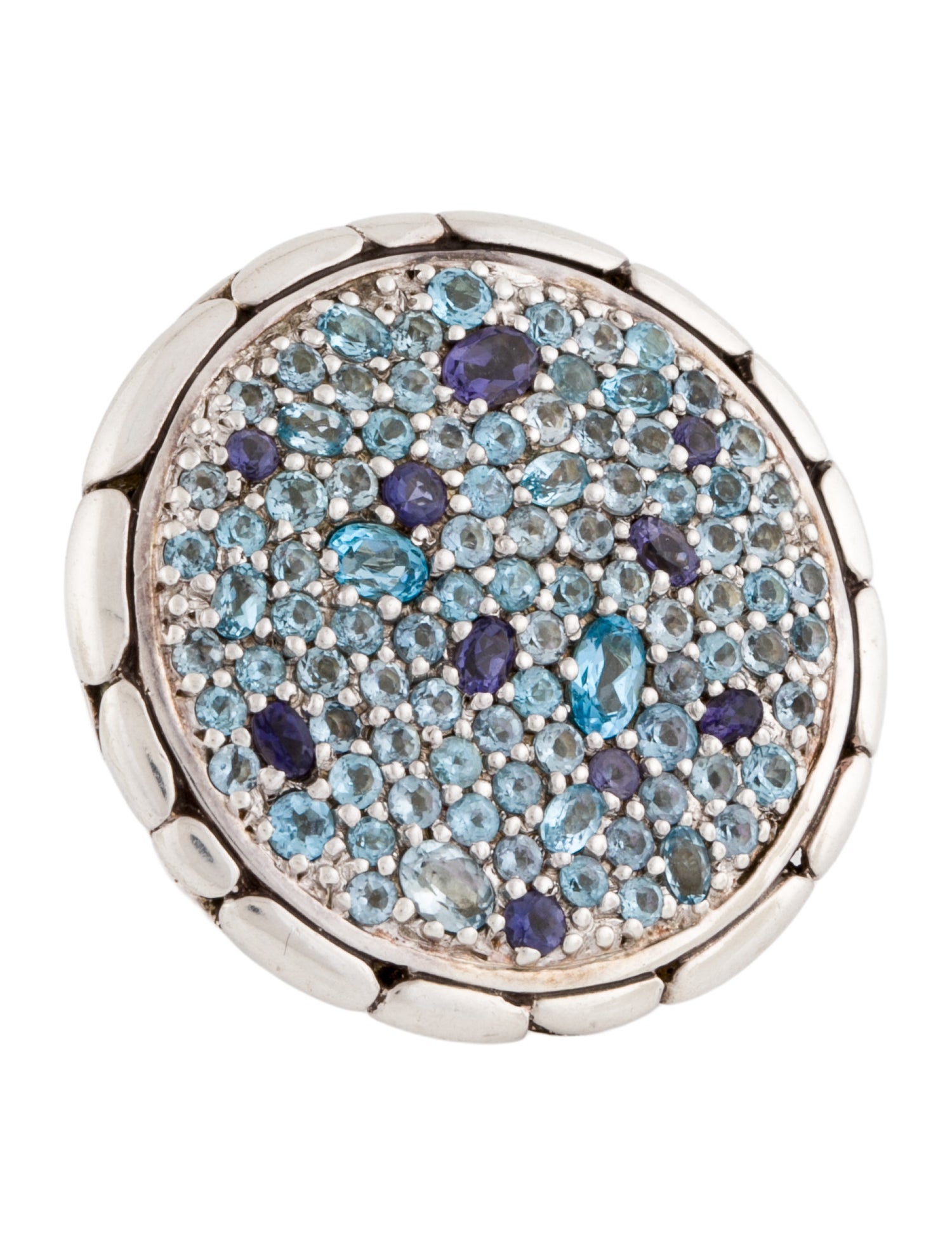 John Hardy Topaz, Iolite, & Aquamarine Round Pebble Cocktail Ring