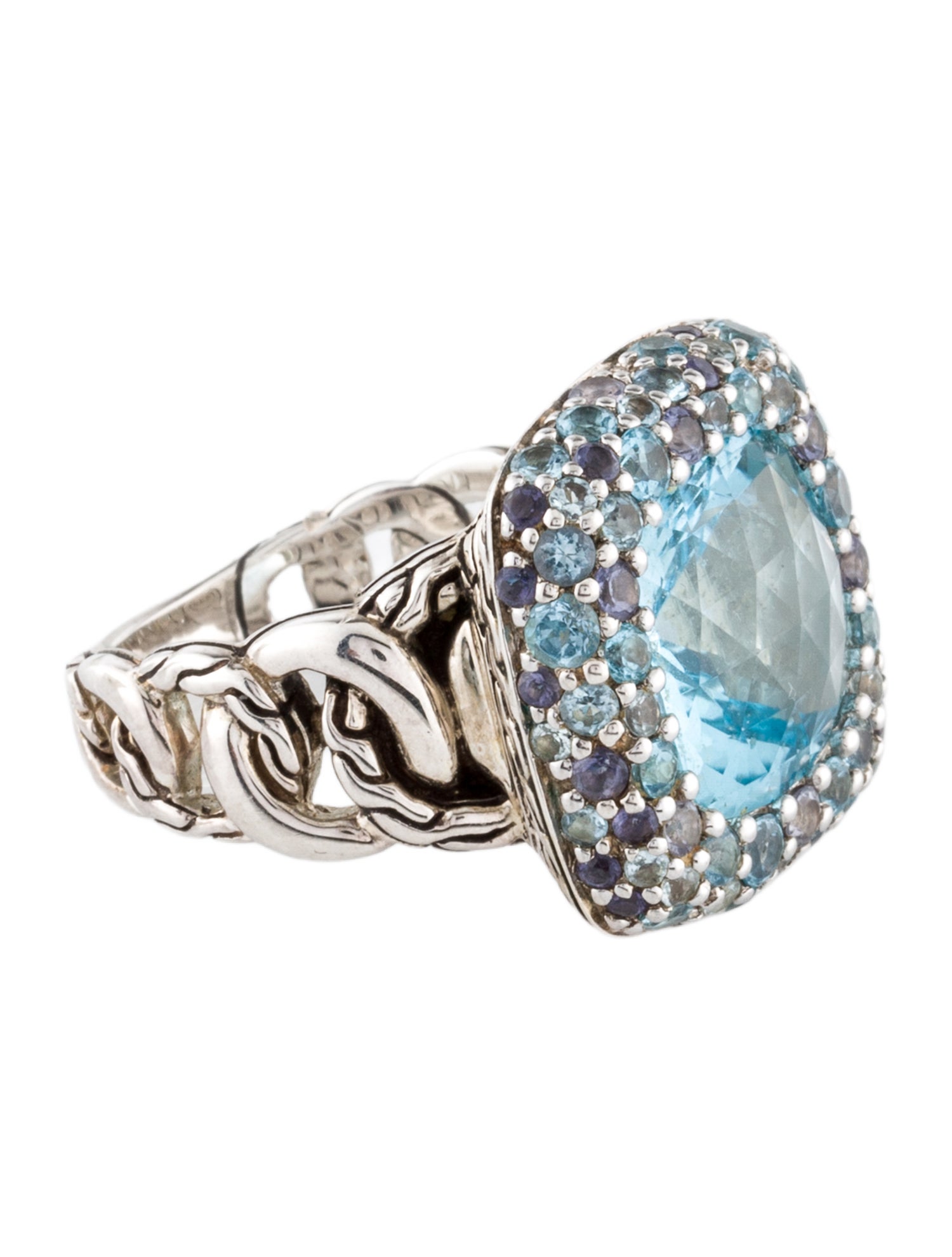 John Hardy Topaz, Iolite & Aquamarine Batu Klasik Ring