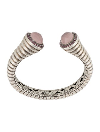 John Hardy Rose Quartz & Garnet Bedeg Kick Cuff Bracelet
