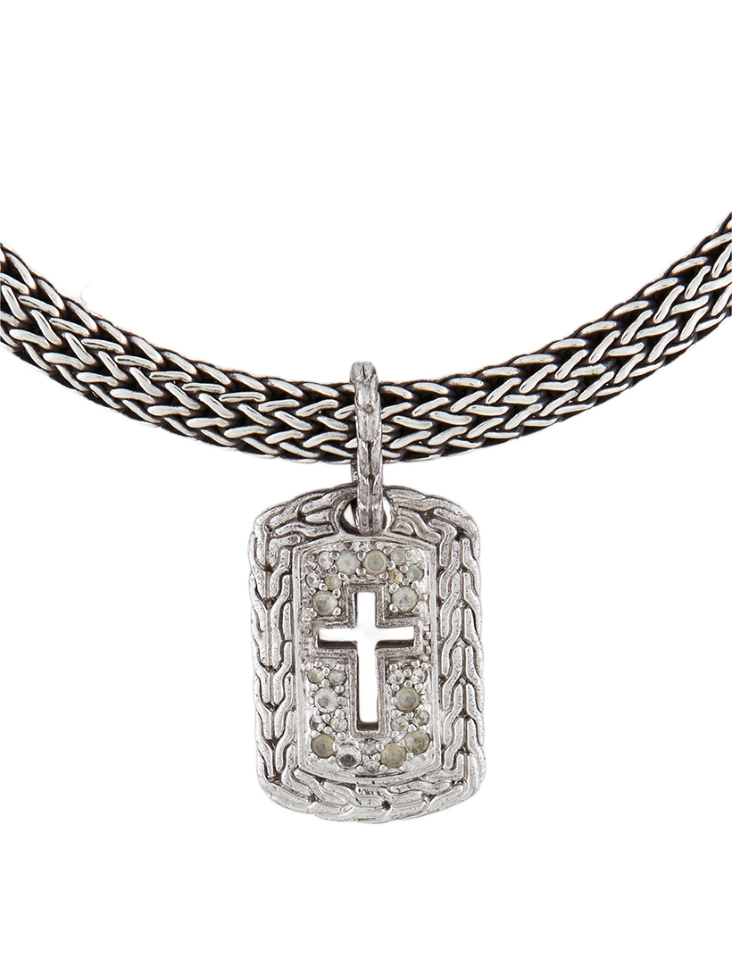 John Hardy Sapphire Cross Dog Tag Icon Chain Pendant Necklace
