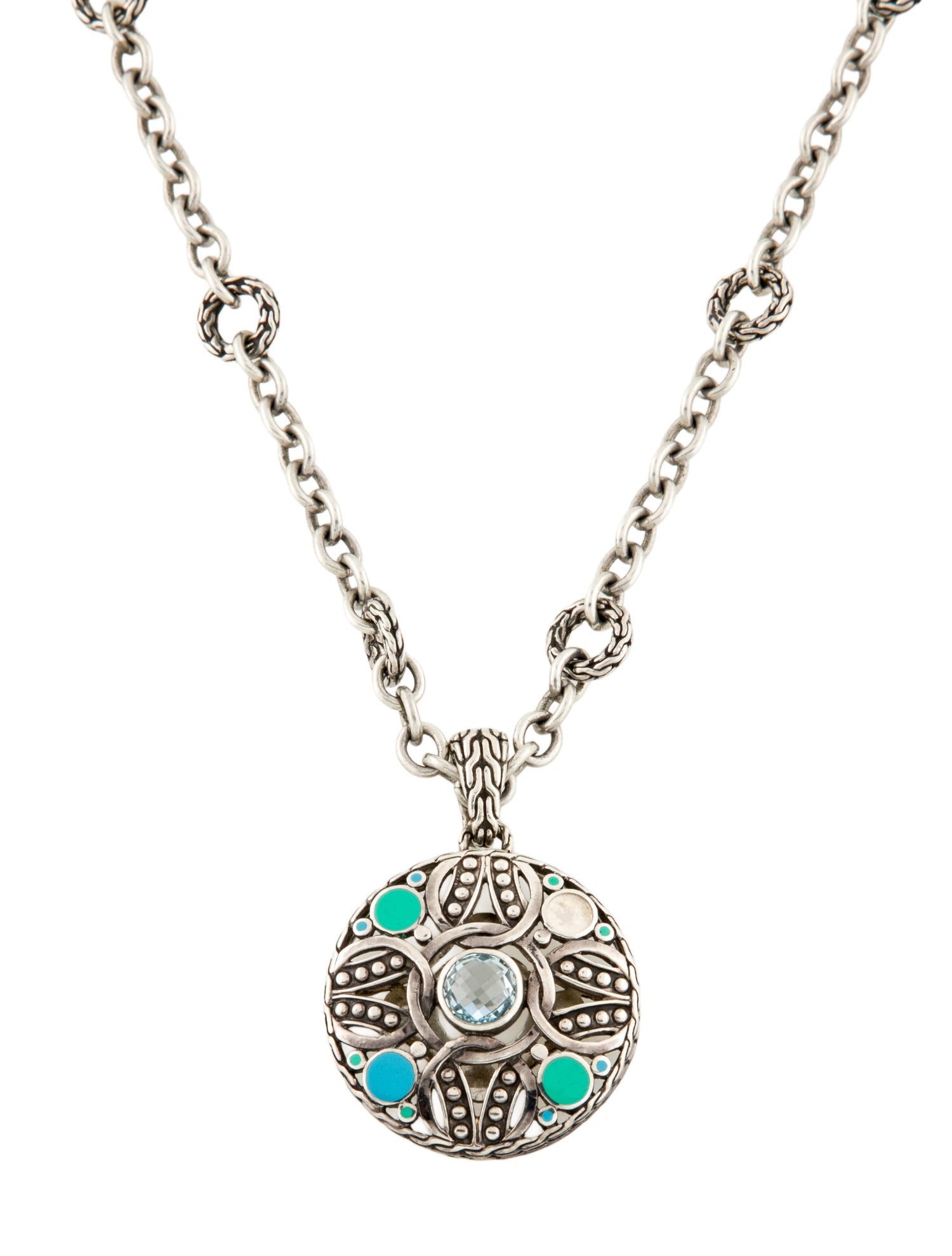 John Hardy Topaz & Enamel Palu Bulan Pendant Necklace