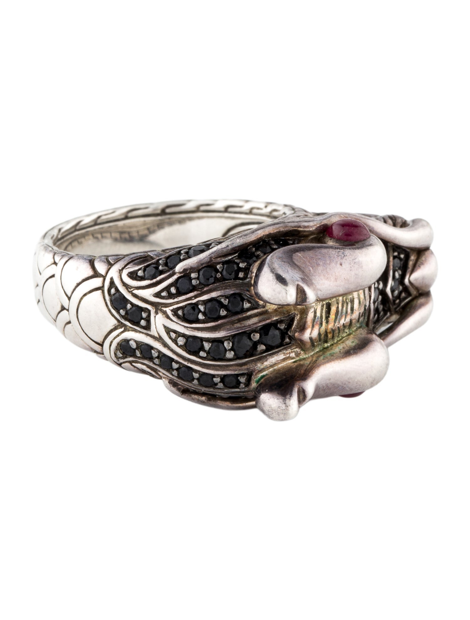 John Hardy Glass-Filled Ruby & Sapphire Legends Naga Dragon Head Cocktail Ring