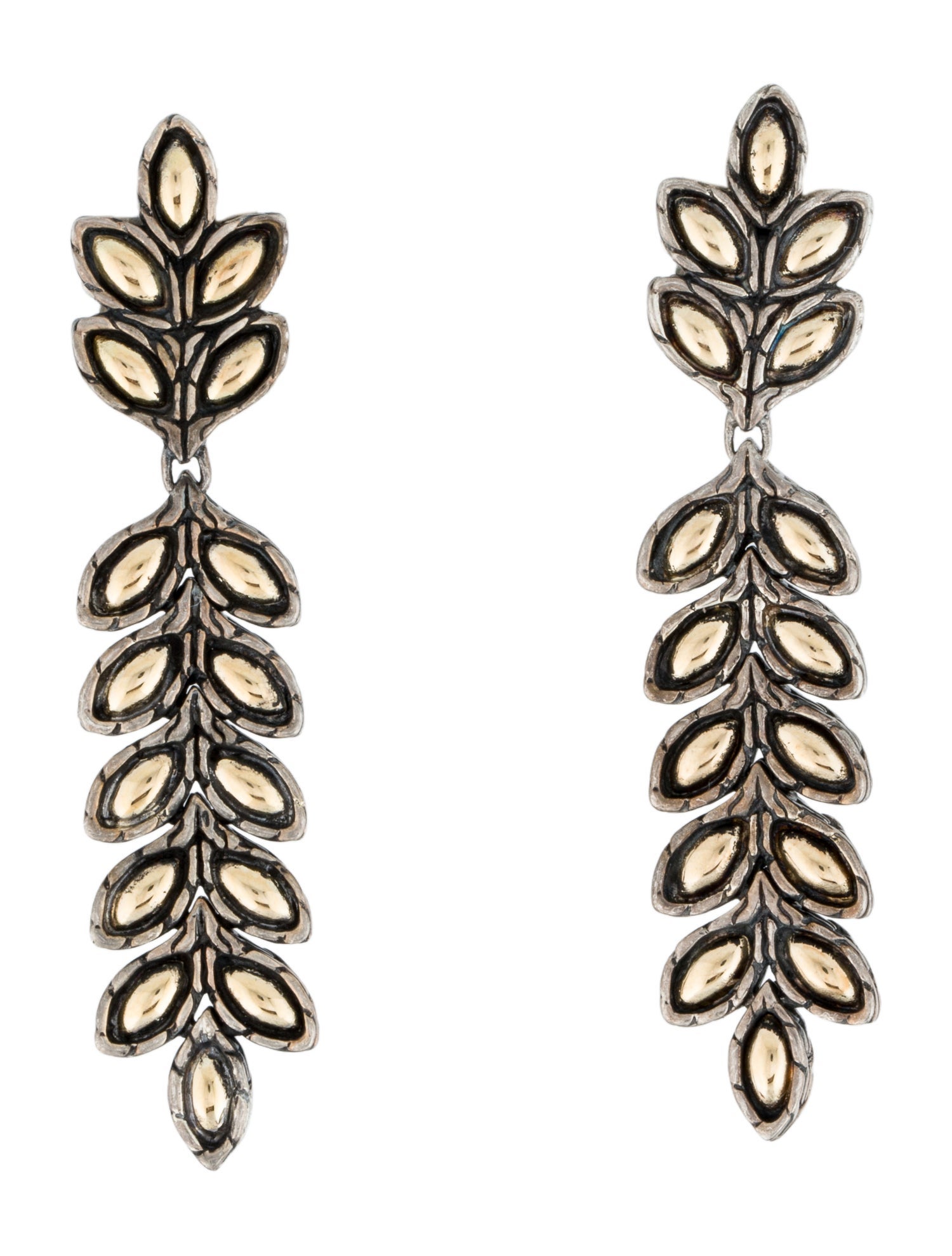 John Hardy Two-Tone Leaf Drop Earrings