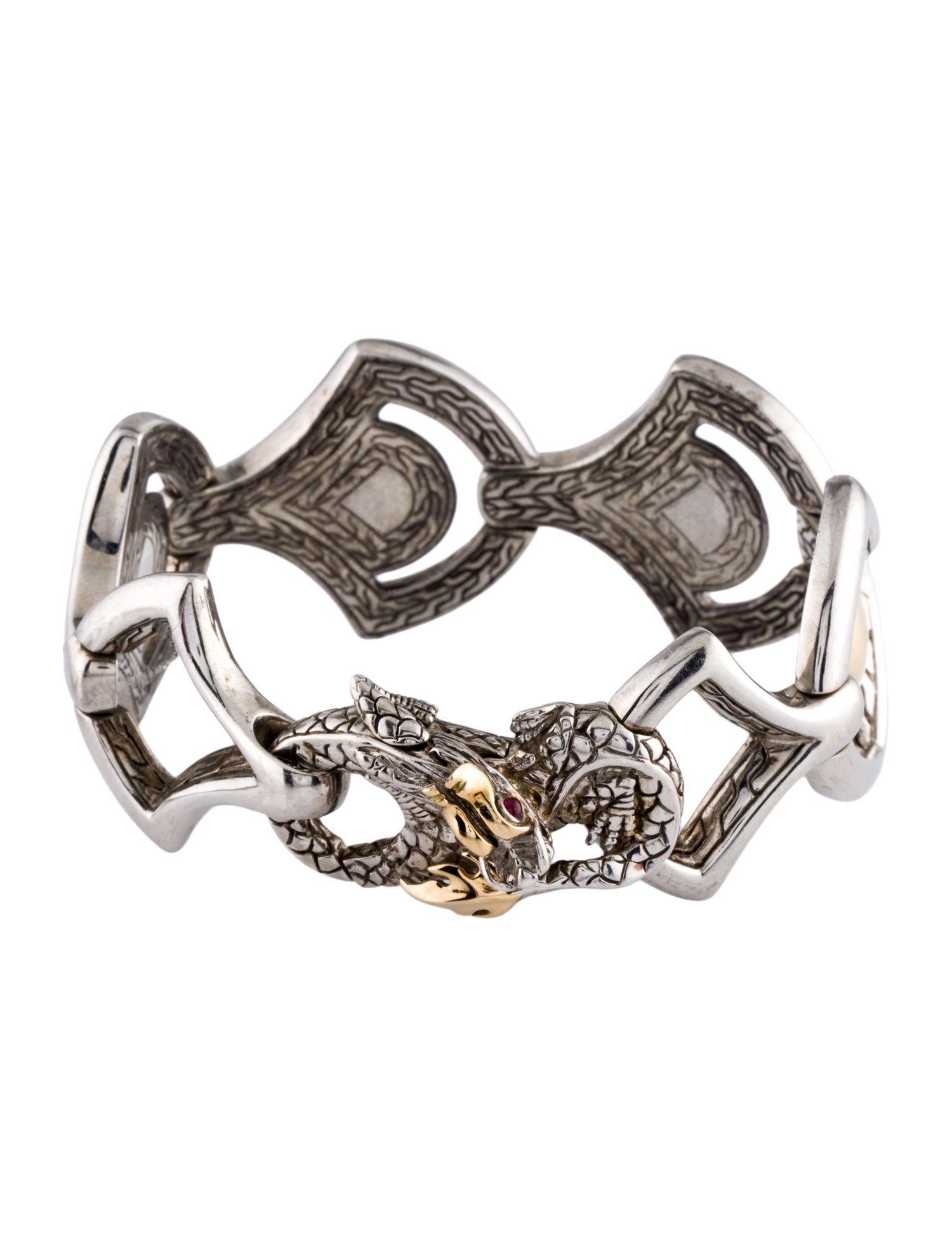 John Hardy Glass Filled Ruby Legends Naga Large Scale Link Bracelet